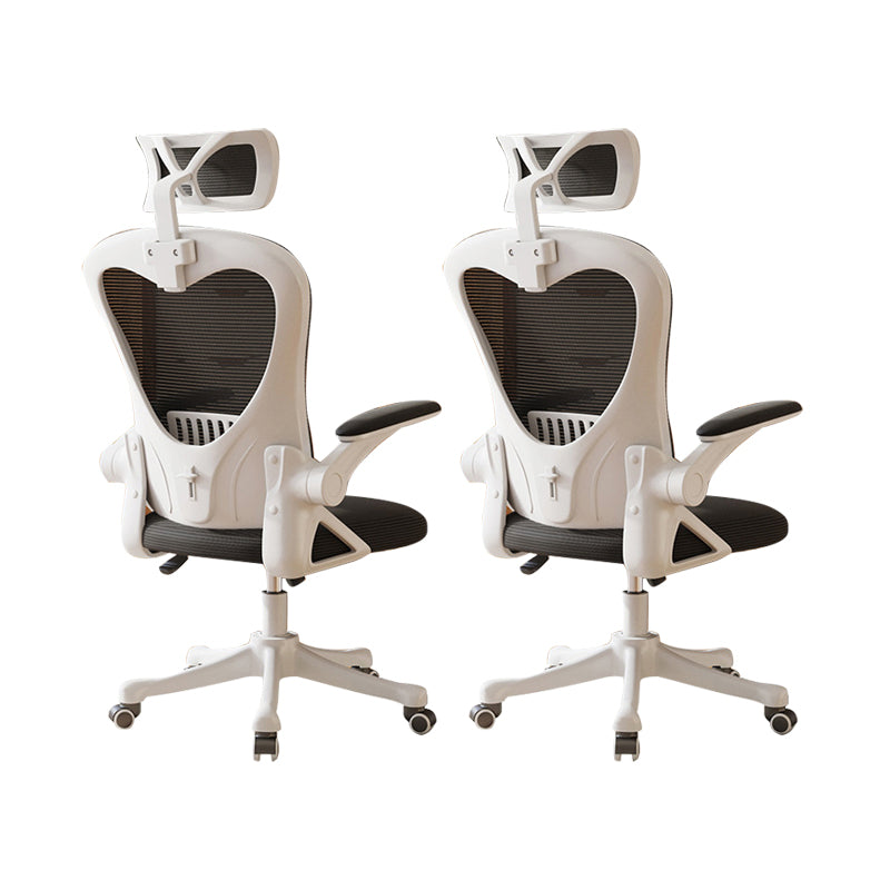 Contemporary Arm Chair Upholstered Swivel Breathable AirGrid Office Chair White-Black 2 Piece Set With Headrest Clearhalo 'furn' 'furn_office_chair' 'Furniture' 'Office Chairs' 'Office Furniture' 'office_chair' 5934146