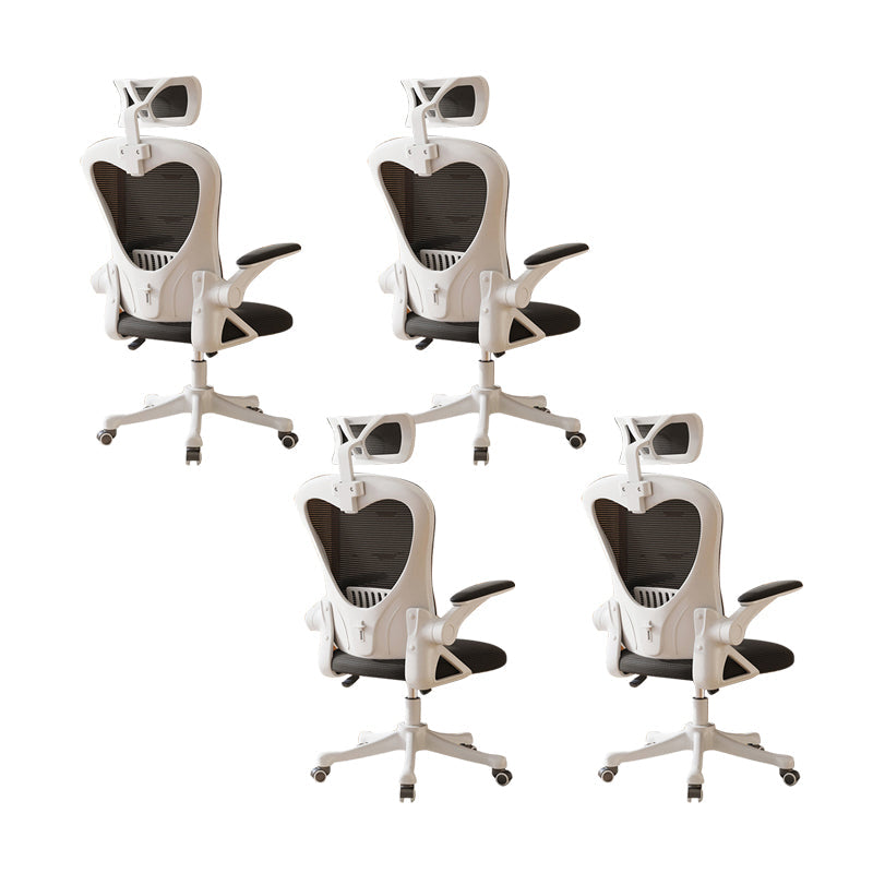 Contemporary Arm Chair Upholstered Swivel Breathable AirGrid Office Chair White-Black 4 Piece Set With Headrest Clearhalo 'furn' 'furn_office_chair' 'Furniture' 'Office Chairs' 'Office Furniture' 'office_chair' 5934147