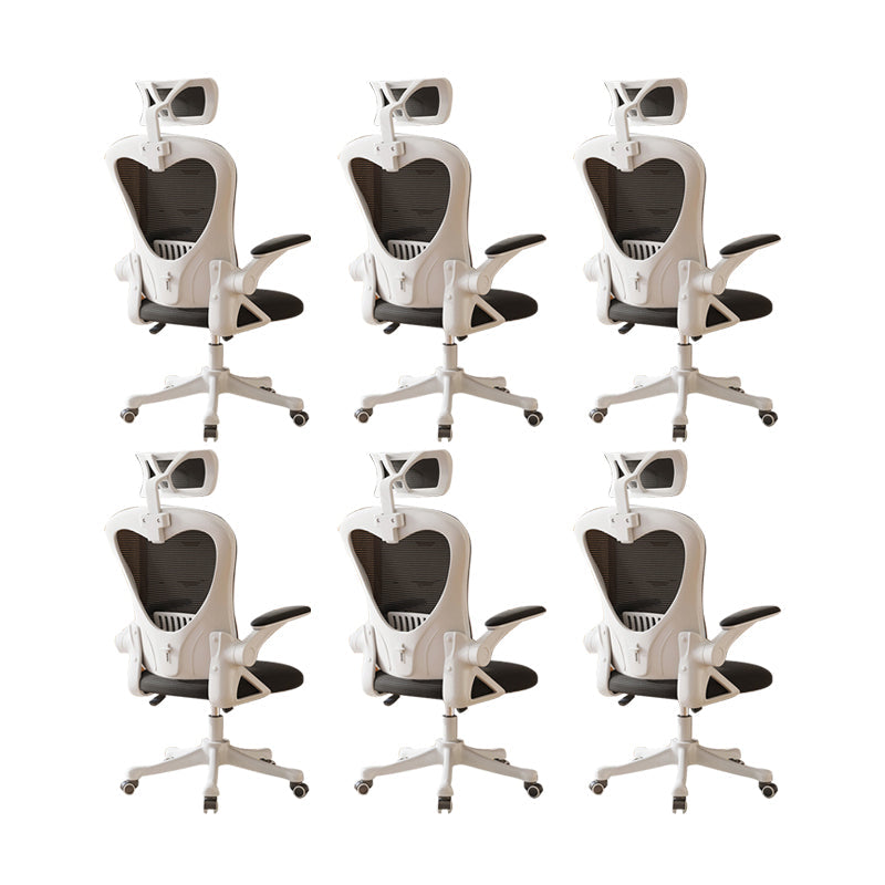 Contemporary Arm Chair Upholstered Swivel Breathable AirGrid Office Chair White-Black 6 Piece Set With Headrest Clearhalo 'furn' 'furn_office_chair' 'Furniture' 'Office Chairs' 'Office Furniture' 'office_chair' 5934148