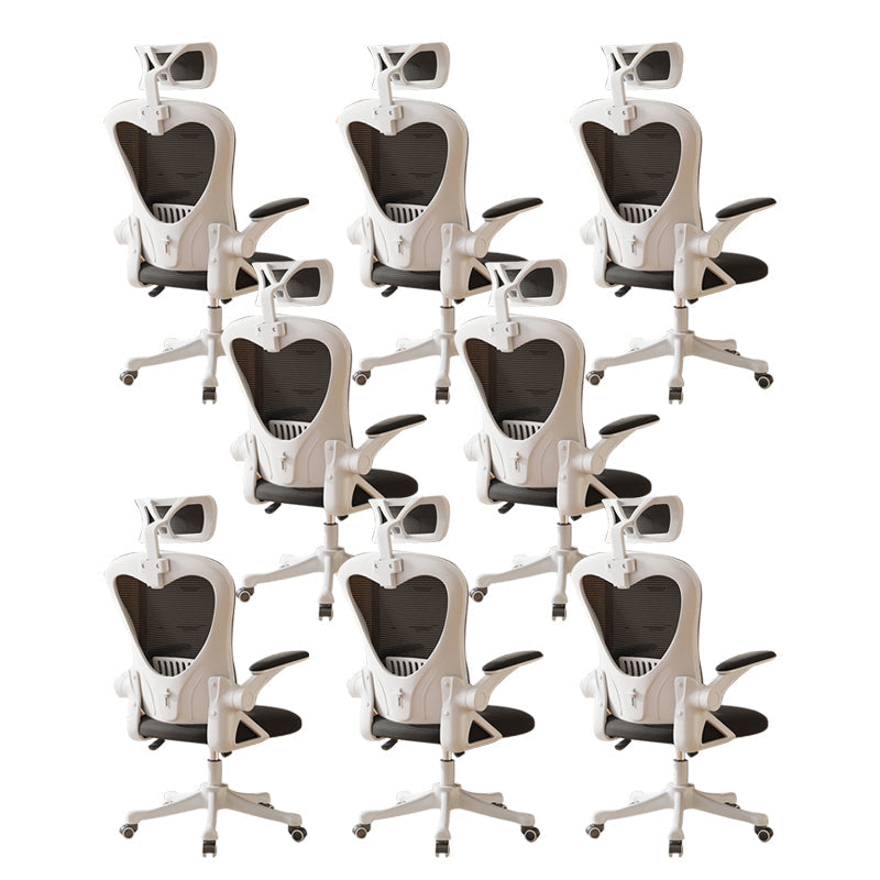 Contemporary Arm Chair Upholstered Swivel Breathable AirGrid Office Chair White-Black 8 Piece Set With Headrest Clearhalo 'furn' 'furn_office_chair' 'Furniture' 'Office Chairs' 'Office Furniture' 'office_chair' 5934149