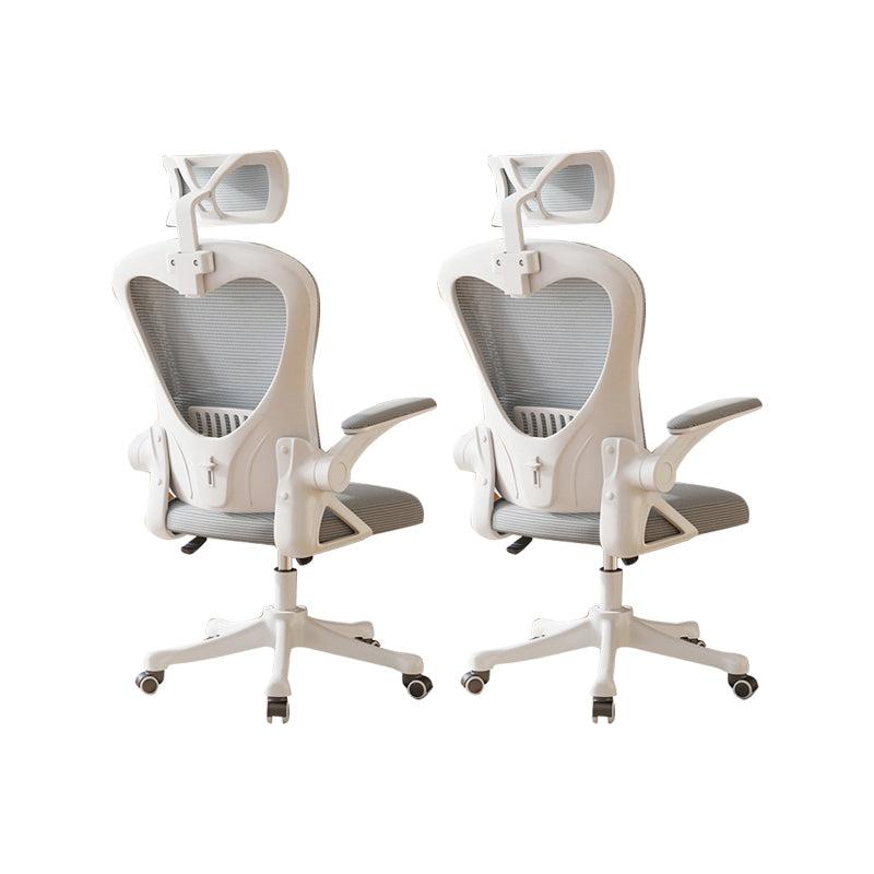 Contemporary Arm Chair Upholstered Swivel Breathable AirGrid Office Chair White-Gray 2 Piece Set With Headrest Clearhalo 'furn' 'furn_office_chair' 'Furniture' 'Office Chairs' 'Office Furniture' 'office_chair' 5934151