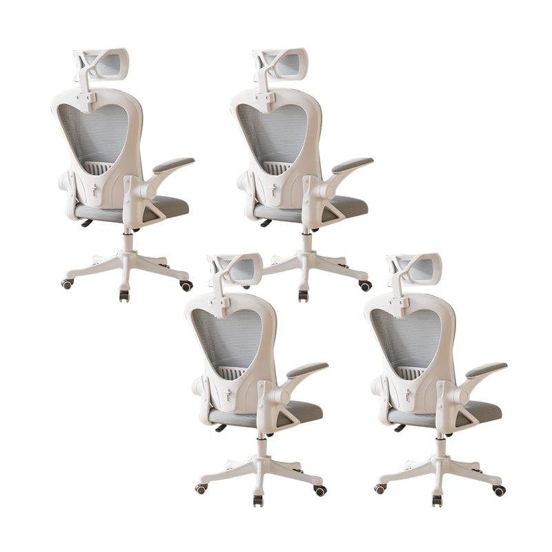 Contemporary Arm Chair Upholstered Swivel Breathable AirGrid Office Chair White-Gray 4 Piece Set With Headrest Clearhalo 'furn' 'furn_office_chair' 'Furniture' 'Office Chairs' 'Office Furniture' 'office_chair' 5934152