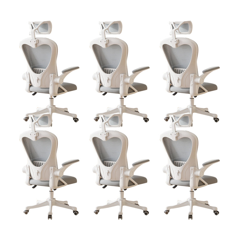 Contemporary Arm Chair Upholstered Swivel Breathable AirGrid Office Chair White-Gray 6 Piece Set With Headrest Clearhalo 'furn' 'furn_office_chair' 'Furniture' 'Office Chairs' 'Office Furniture' 'office_chair' 5934153