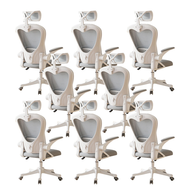 Contemporary Arm Chair Upholstered Swivel Breathable AirGrid Office Chair White-Gray 8 Piece Set With Headrest Clearhalo 'furn' 'furn_office_chair' 'Furniture' 'Office Chairs' 'Office Furniture' 'office_chair' 5934154