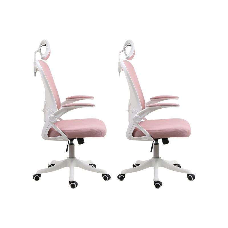Contemporary Arm Chair Upholstered Swivel Breathable AirGrid Office Chair White Pink 2 Piece Set With Headrest Clearhalo 'furn' 'furn_office_chair' 'Furniture' 'Office Chairs' 'Office Furniture' 'office_chair' 5934156