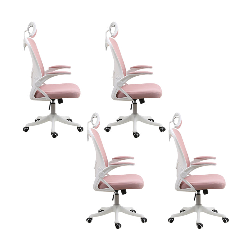 Contemporary Arm Chair Upholstered Swivel Breathable AirGrid Office Chair White Pink 4 Piece Set With Headrest Clearhalo 'furn' 'furn_office_chair' 'Furniture' 'Office Chairs' 'Office Furniture' 'office_chair' 5934157