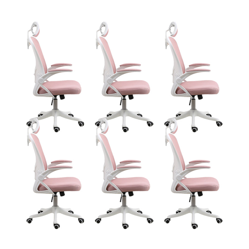 Contemporary Arm Chair Upholstered Swivel Breathable AirGrid Office Chair White Pink 6 Piece Set With Headrest Clearhalo 'furn' 'furn_office_chair' 'Furniture' 'Office Chairs' 'Office Furniture' 'office_chair' 5934158