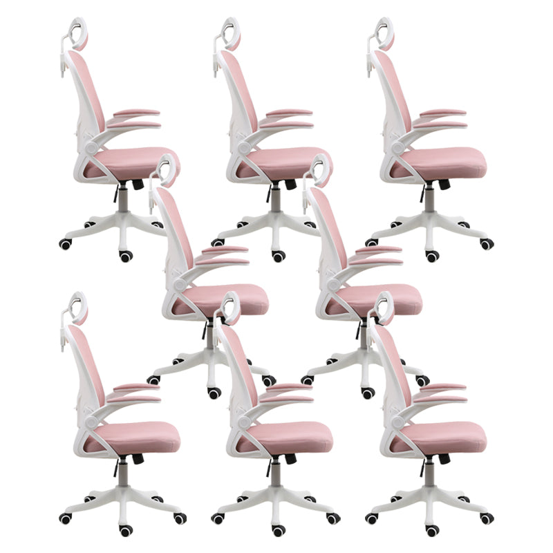 Contemporary Arm Chair Upholstered Swivel Breathable AirGrid Office Chair White Pink 8 Piece Set With Headrest Clearhalo 'furn' 'furn_office_chair' 'Furniture' 'Office Chairs' 'Office Furniture' 'office_chair' 5934159