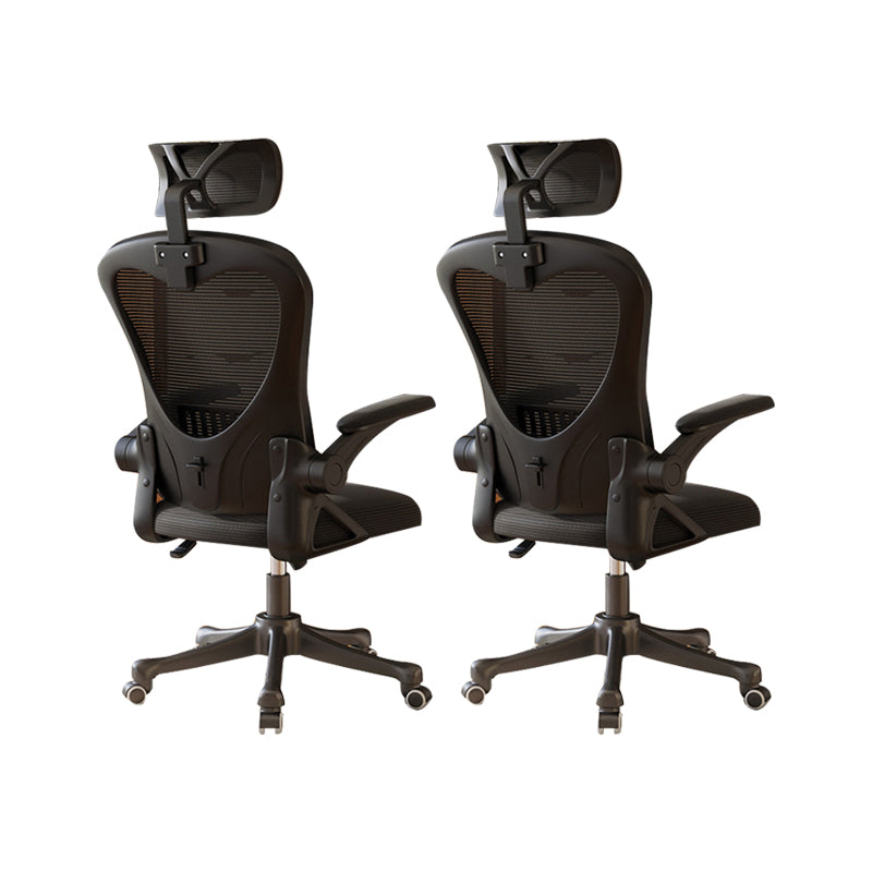 Contemporary Arm Chair Upholstered Swivel Breathable AirGrid Office Chair Black 2 Piece Set With Headrest Clearhalo 'furn' 'furn_office_chair' 'Furniture' 'Office Chairs' 'Office Furniture' 'office_chair' 5934161