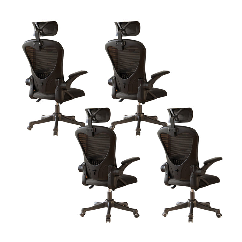 Contemporary Arm Chair Upholstered Swivel Breathable AirGrid Office Chair Black 4 Piece Set With Headrest Clearhalo 'furn' 'furn_office_chair' 'Furniture' 'Office Chairs' 'Office Furniture' 'office_chair' 5934162