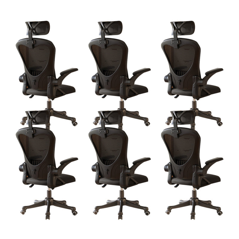 Contemporary Arm Chair Upholstered Swivel Breathable AirGrid Office Chair Black 6 Piece Set With Headrest Clearhalo 'furn' 'furn_office_chair' 'Furniture' 'Office Chairs' 'Office Furniture' 'office_chair' 5934163