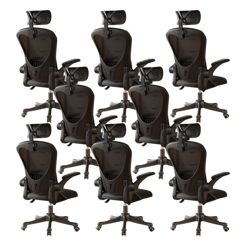 Contemporary Arm Chair Upholstered Swivel Breathable AirGrid Office Chair Black 8 Piece Set With Headrest Clearhalo 'furn' 'furn_office_chair' 'Furniture' 'Office Chairs' 'Office Furniture' 'office_chair' 5934164