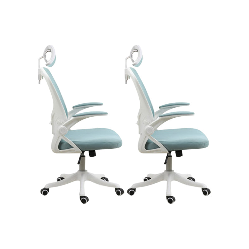 Contemporary Arm Chair Upholstered Swivel Breathable AirGrid Office Chair White Green 2 Piece Set With Headrest Clearhalo 'furn' 'furn_office_chair' 'Furniture' 'Office Chairs' 'Office Furniture' 'office_chair' 5934166
