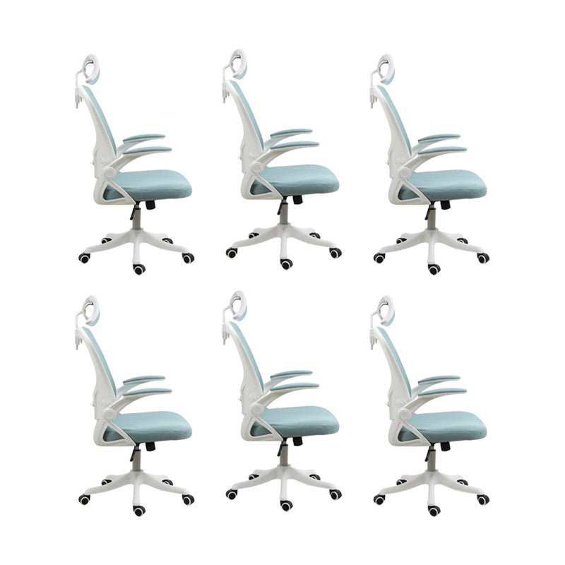 Contemporary Arm Chair Upholstered Swivel Breathable AirGrid Office Chair White Green 6 Piece Set With Headrest Clearhalo 'furn' 'furn_office_chair' 'Furniture' 'Office Chairs' 'Office Furniture' 'office_chair' 5934168