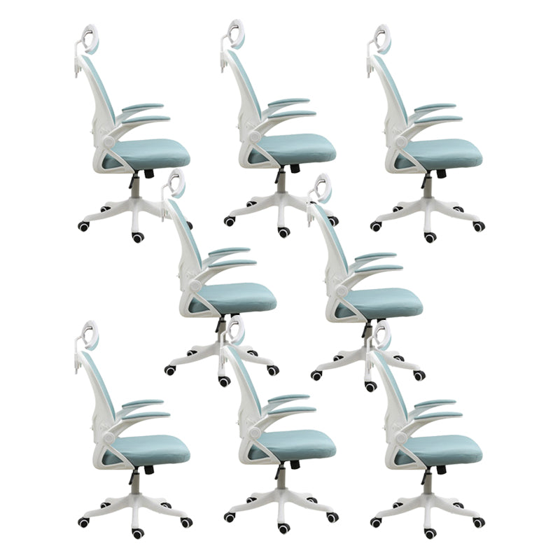 Contemporary Arm Chair Upholstered Swivel Breathable AirGrid Office Chair White Green 8 Piece Set With Headrest Clearhalo 'furn' 'furn_office_chair' 'Furniture' 'Office Chairs' 'Office Furniture' 'office_chair' 5934169