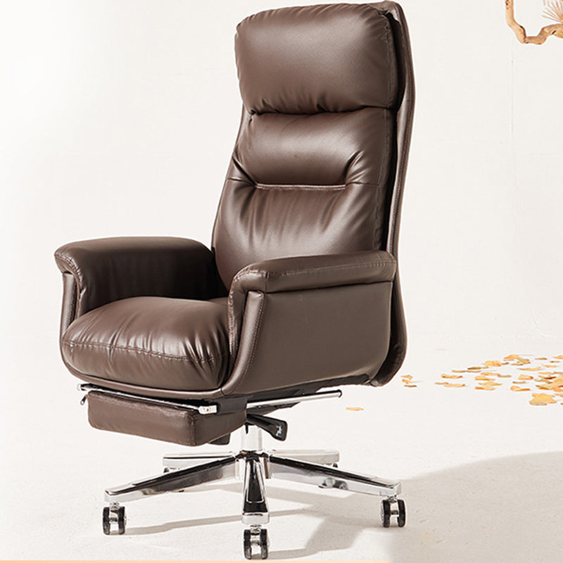 Contemporary Arm Chair Adjustable Seat Height Brown Leather Office Chair 1 Piece Clearhalo 'furn' 'furn_office_chair' 'Furniture' 'Office Chairs' 'Office Furniture' 'office_chair' 5934200