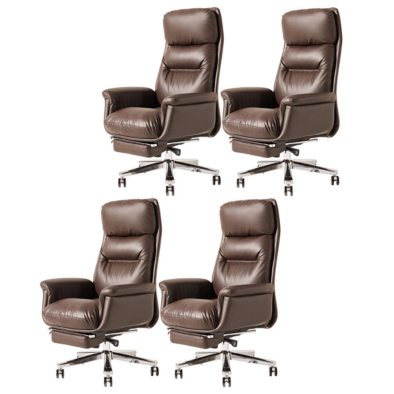 Contemporary Arm Chair Adjustable Seat Height Brown Leather Office Chair 4 Piece Set Clearhalo 'furn' 'furn_office_chair' 'Furniture' 'Office Chairs' 'Office Furniture' 'office_chair' 5934202