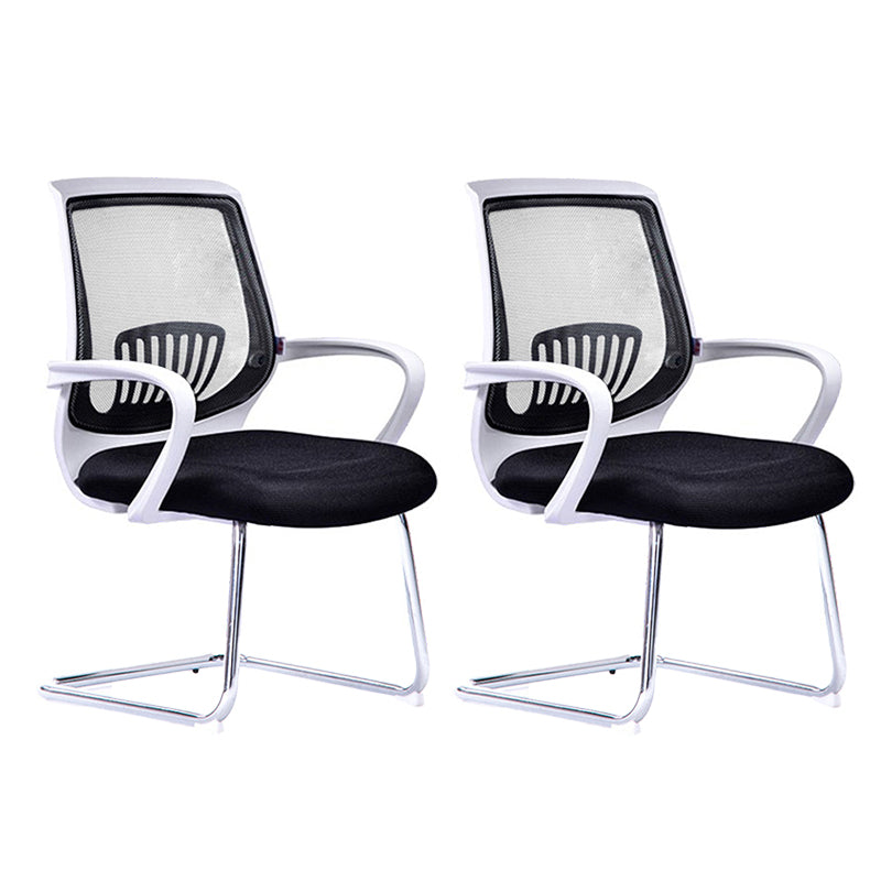 Mid-Back Office Chair Contemporary Ergonomic No Wheels Desk Chair White-Black 2 Piece Set Clearhalo 'furn' 'furn_office_chair' 'Furniture' 'Office Chairs' 'Office Furniture' 'office_chair' 5934350