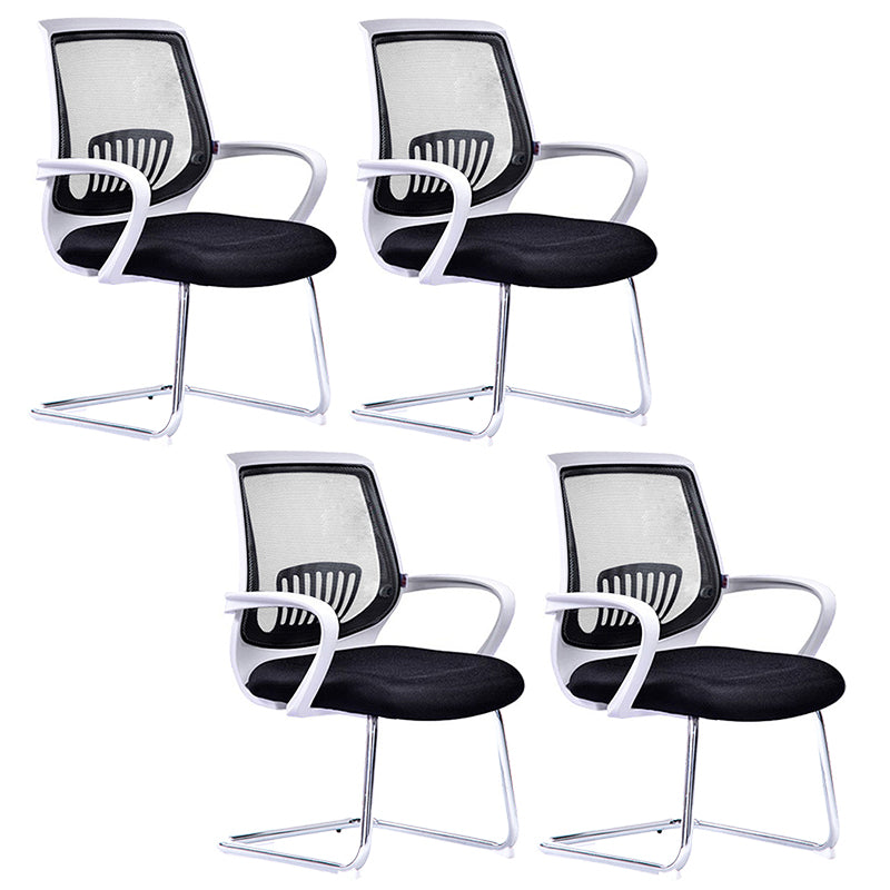 Mid-Back Office Chair Contemporary Ergonomic No Wheels Desk Chair White-Black 4 Piece Set Clearhalo 'furn' 'furn_office_chair' 'Furniture' 'Office Chairs' 'Office Furniture' 'office_chair' 5934352