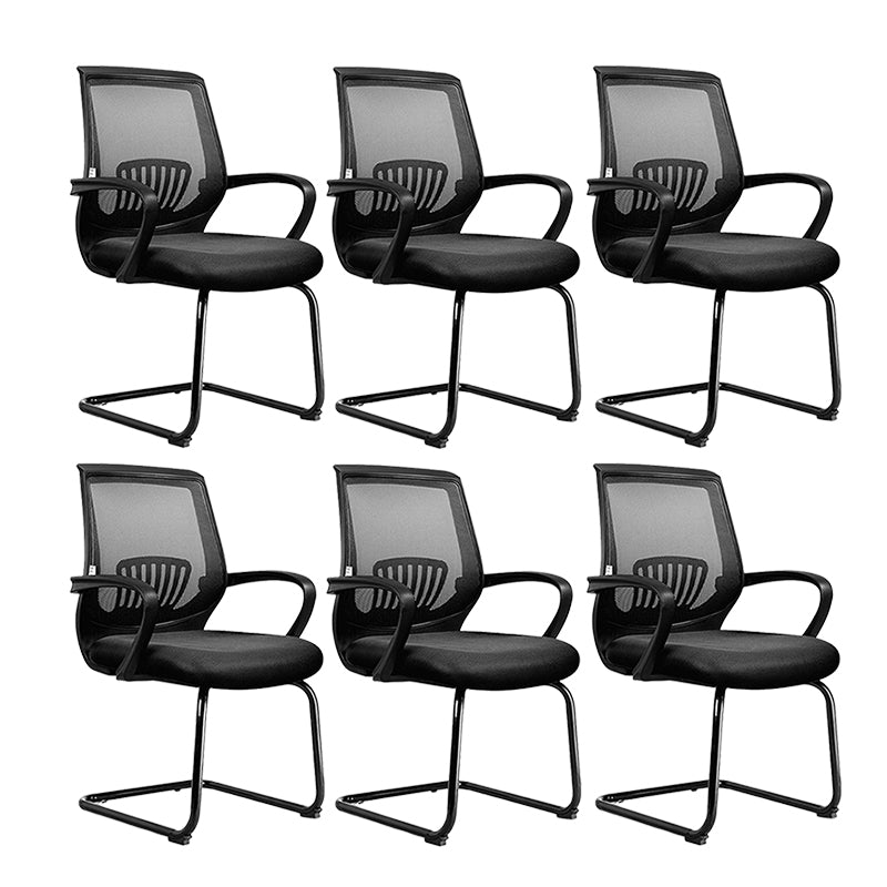 Mid-Back Office Chair Contemporary Ergonomic No Wheels Desk Chair Black 6 Piece Set Clearhalo 'furn' 'furn_office_chair' 'Furniture' 'Office Chairs' 'Office Furniture' 'office_chair' 5934357