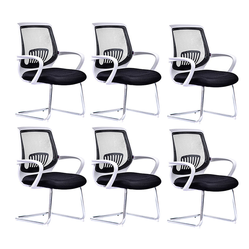 Mid-Back Office Chair Contemporary Ergonomic No Wheels Desk Chair White-Black 6 Piece Set Clearhalo 'furn' 'furn_office_chair' 'Furniture' 'Office Chairs' 'Office Furniture' 'office_chair' 5934358
