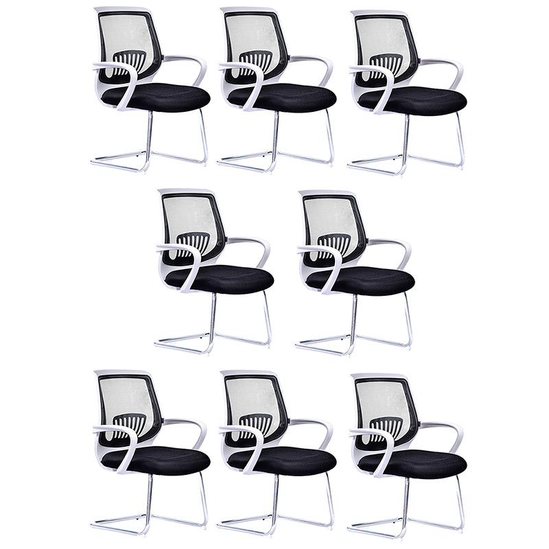Mid-Back Office Chair Contemporary Ergonomic No Wheels Desk Chair White-Black 8 Piece Set Clearhalo 'furn' 'furn_office_chair' 'Furniture' 'Office Chairs' 'Office Furniture' 'office_chair' 5934359