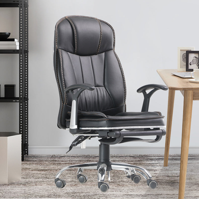 コンテンポラリーアームチェア調整可能なシート高さ固定腕黒革のオフィスチェア