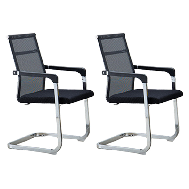 Contemporary Ergonomic Office Chair No Wheels Fixed Arms Task Chair Black 2 Piece Set Mid-Back (14-22 in.) Clearhalo 'furn' 'furn_office_chair' 'Furniture' 'Office Chairs' 'Office Furniture' 'office_chair' 5934500
