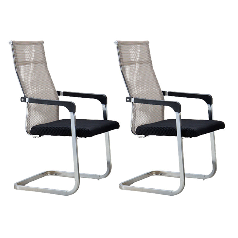 Contemporary Ergonomic Office Chair No Wheels Fixed Arms Task Chair Black-Brown 2 Piece Set High-Back (Over 22 in.) Clearhalo 'furn' 'furn_office_chair' 'Furniture' 'Office Chairs' 'Office Furniture' 'office_chair' 5934505