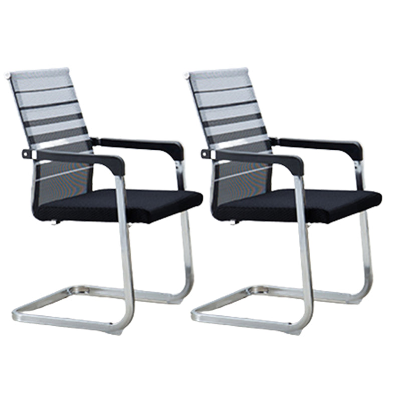 Contemporary Ergonomic Office Chair No Wheels Fixed Arms Task Chair Black-Gray 2 Piece Set Mid-Back (14-22 in.) Clearhalo 'furn' 'furn_office_chair' 'Furniture' 'Office Chairs' 'Office Furniture' 'office_chair' 5934508