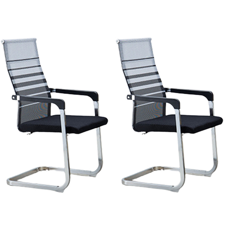 Contemporary Ergonomic Office Chair No Wheels Fixed Arms Task Chair Black-Gray 2 Piece Set High-Back (Over 22 in.) Clearhalo 'furn' 'furn_office_chair' 'Furniture' 'Office Chairs' 'Office Furniture' 'office_chair' 5934510