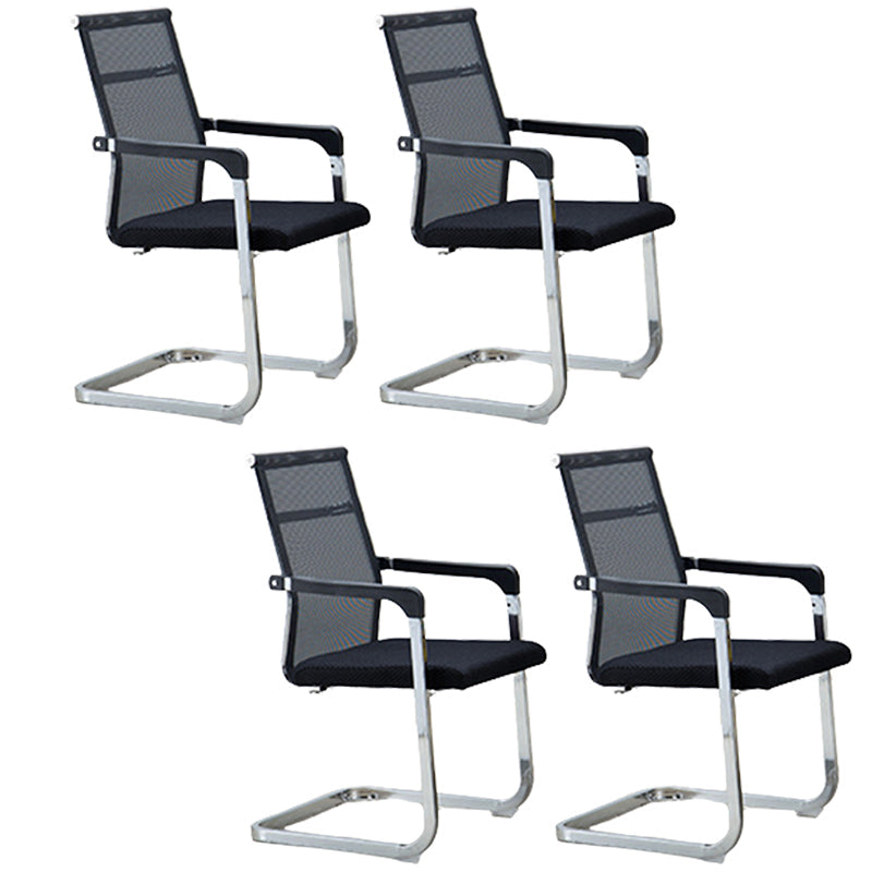 Contemporary Ergonomic Office Chair No Wheels Fixed Arms Task Chair Black 4 Piece Set Mid-Back (14-22 in.) Clearhalo 'furn' 'furn_office_chair' 'Furniture' 'Office Chairs' 'Office Furniture' 'office_chair' 5934512