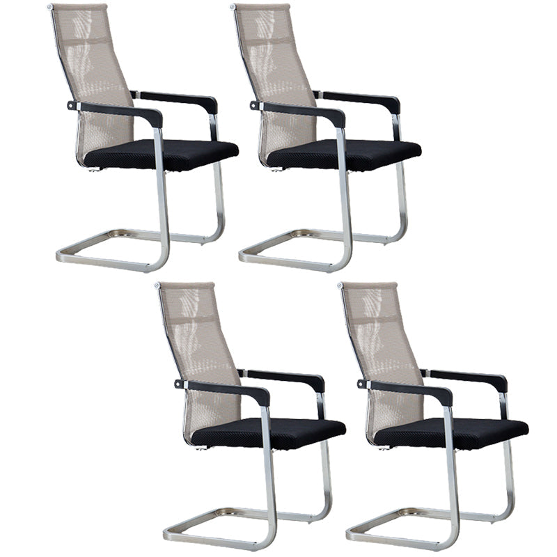 Contemporary Ergonomic Office Chair No Wheels Fixed Arms Task Chair Black-Brown 4 Piece Set High-Back (Over 22 in.) Clearhalo 'furn' 'furn_office_chair' 'Furniture' 'Office Chairs' 'Office Furniture' 'office_chair' 5934518