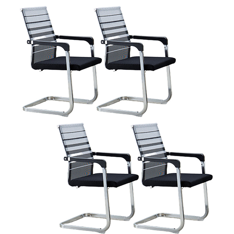 Contemporary Ergonomic Office Chair No Wheels Fixed Arms Task Chair Black-Gray 4 Piece Set Mid-Back (14-22 in.) Clearhalo 'furn' 'furn_office_chair' 'Furniture' 'Office Chairs' 'Office Furniture' 'office_chair' 5934520