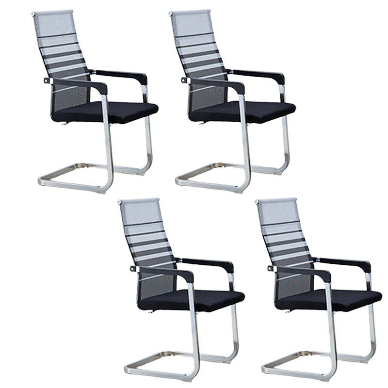 Contemporary Ergonomic Office Chair No Wheels Fixed Arms Task Chair Black-Gray 4 Piece Set High-Back (Over 22 in.) Clearhalo 'furn' 'furn_office_chair' 'Furniture' 'Office Chairs' 'Office Furniture' 'office_chair' 5934521