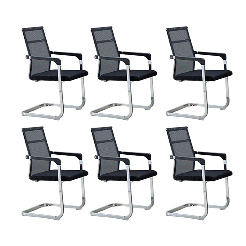 Contemporary Ergonomic Office Chair No Wheels Fixed Arms Task Chair Black 6 Piece Set Mid-Back (14-22 in.) Clearhalo 'furn' 'furn_office_chair' 'Furniture' 'Office Chairs' 'Office Furniture' 'office_chair' 5934524