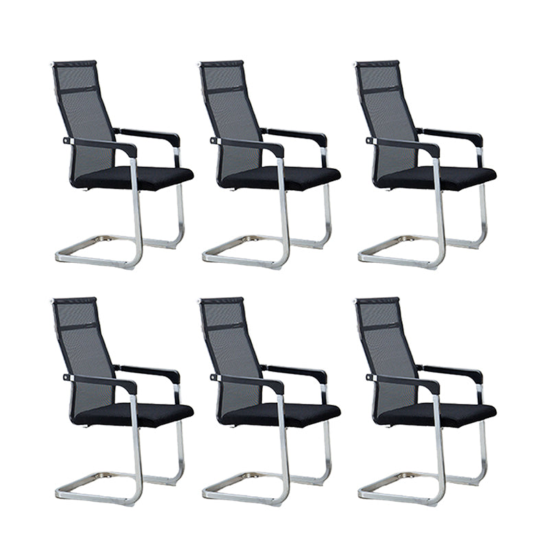 Contemporary Ergonomic Office Chair No Wheels Fixed Arms Task Chair Black 6 Piece Set High-Back (Over 22 in.) Clearhalo 'furn' 'furn_office_chair' 'Furniture' 'Office Chairs' 'Office Furniture' 'office_chair' 5934525
