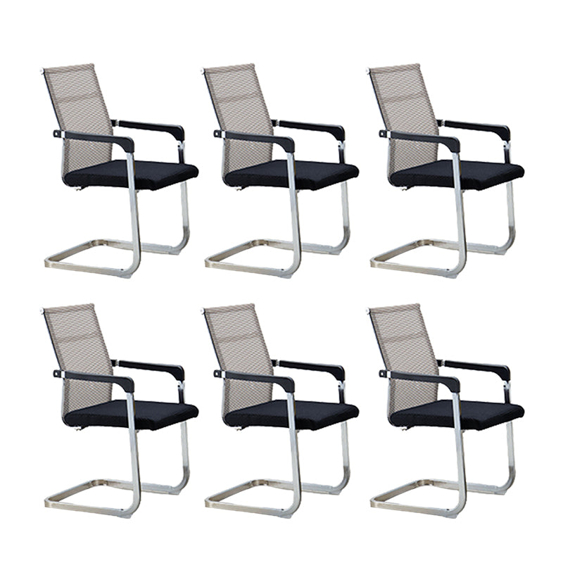 Contemporary Ergonomic Office Chair No Wheels Fixed Arms Task Chair Black-Brown 6 Piece Set Mid-Back (14-22 in.) Clearhalo 'furn' 'furn_office_chair' 'Furniture' 'Office Chairs' 'Office Furniture' 'office_chair' 5934528