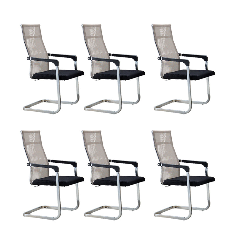 Contemporary Ergonomic Office Chair No Wheels Fixed Arms Task Chair Black-Brown 6 Piece Set High-Back (Over 22 in.) Clearhalo 'furn' 'furn_office_chair' 'Furniture' 'Office Chairs' 'Office Furniture' 'office_chair' 5934529