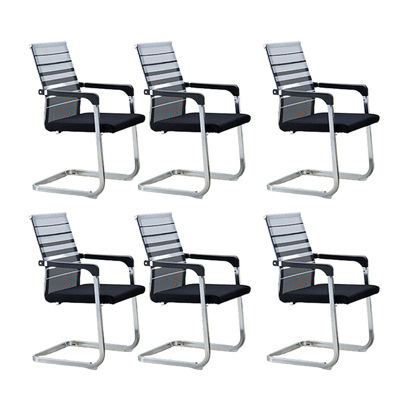 Contemporary Ergonomic Office Chair No Wheels Fixed Arms Task Chair Black-Gray 6 Piece Set Mid-Back (14-22 in.) Clearhalo 'furn' 'furn_office_chair' 'Furniture' 'Office Chairs' 'Office Furniture' 'office_chair' 5934530