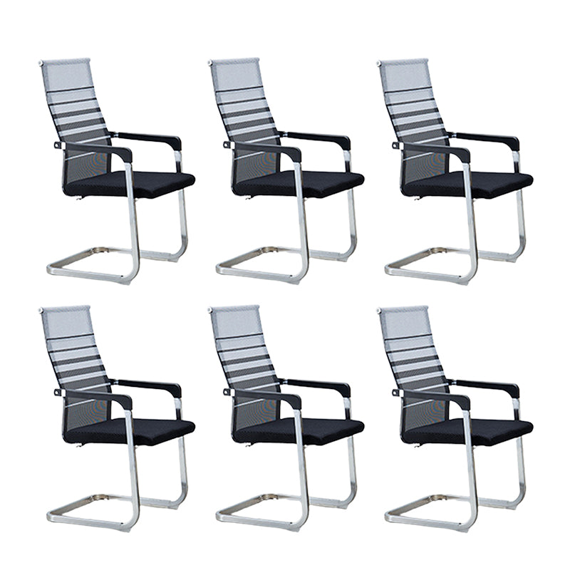 Contemporary Ergonomic Office Chair No Wheels Fixed Arms Task Chair Black-Gray 6 Piece Set High-Back (Over 22 in.) Clearhalo 'furn' 'furn_office_chair' 'Furniture' 'Office Chairs' 'Office Furniture' 'office_chair' 5934531