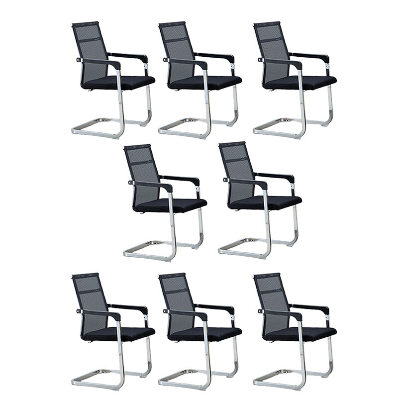 Contemporary Ergonomic Office Chair No Wheels Fixed Arms Task Chair Black 8 Piece Set Mid-Back (14-22 in.) Clearhalo 'furn' 'furn_office_chair' 'Furniture' 'Office Chairs' 'Office Furniture' 'office_chair' 5934532
