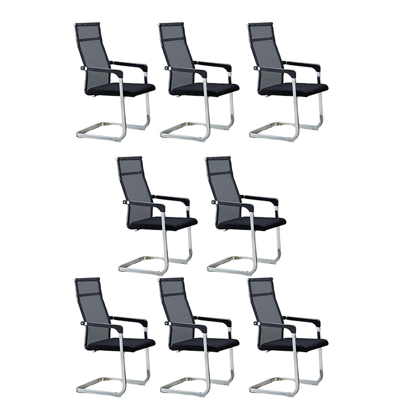 Contemporary Ergonomic Office Chair No Wheels Fixed Arms Task Chair Black 8 Piece Set High-Back (Over 22 in.) Clearhalo 'furn' 'furn_office_chair' 'Furniture' 'Office Chairs' 'Office Furniture' 'office_chair' 5934533