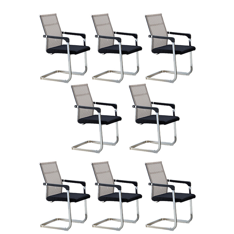 Contemporary Ergonomic Office Chair No Wheels Fixed Arms Task Chair Black-Brown 8 Piece Set Mid-Back (14-22 in.) Clearhalo 'furn' 'furn_office_chair' 'Furniture' 'Office Chairs' 'Office Furniture' 'office_chair' 5934534