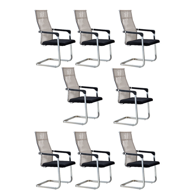 Contemporary Ergonomic Office Chair No Wheels Fixed Arms Task Chair Black-Brown 8 Piece Set High-Back (Over 22 in.) Clearhalo 'furn' 'furn_office_chair' 'Furniture' 'Office Chairs' 'Office Furniture' 'office_chair' 5934535