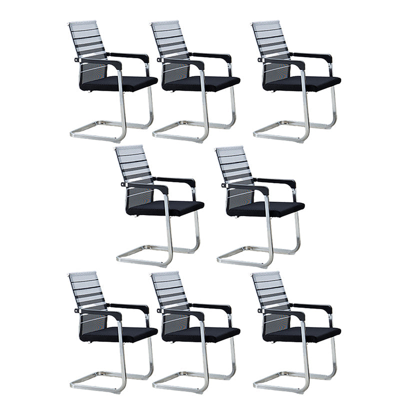 Contemporary Ergonomic Office Chair No Wheels Fixed Arms Task Chair Black-Gray 8 Piece Set Mid-Back (14-22 in.) Clearhalo 'furn' 'furn_office_chair' 'Furniture' 'Office Chairs' 'Office Furniture' 'office_chair' 5934536