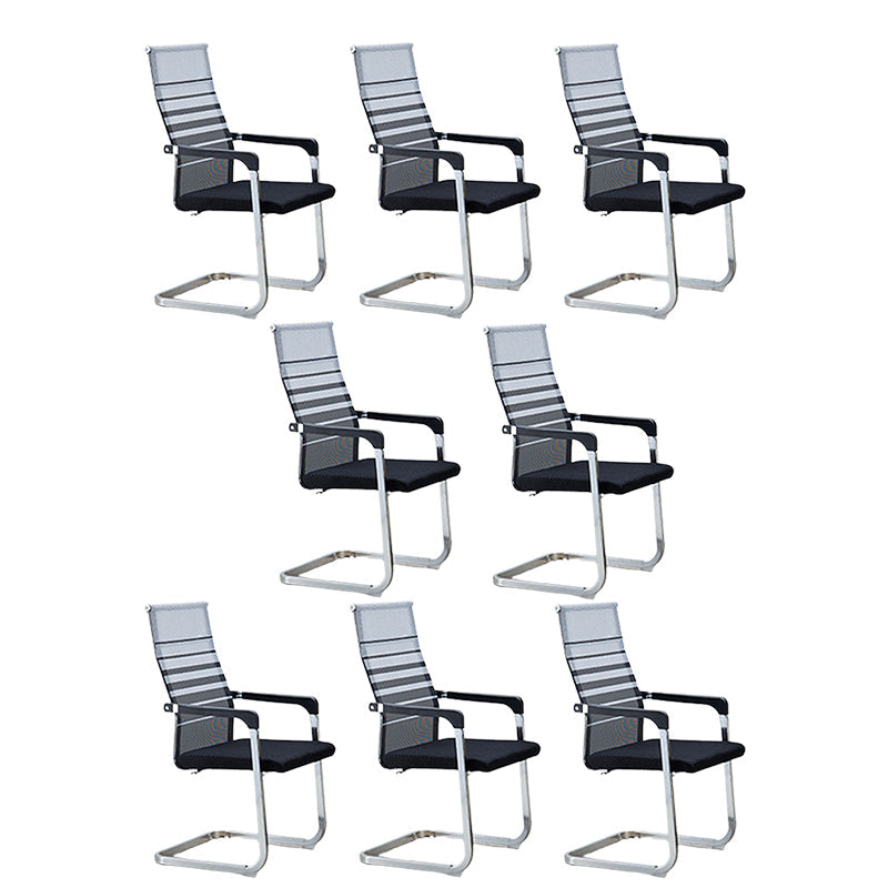 Contemporary Ergonomic Office Chair No Wheels Fixed Arms Task Chair Black-Gray 8 Piece Set High-Back (Over 22 in.) Clearhalo 'furn' 'furn_office_chair' 'Furniture' 'Office Chairs' 'Office Furniture' 'office_chair' 5934537