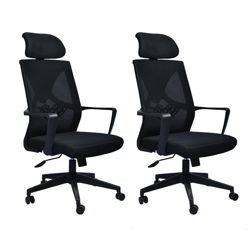 Contemporary Arm Chair Fixed Arms Plastic Lumbar Support Black Office Chair Black 2 Piece Set Clearhalo 'furn' 'furn_office_chair' 'Furniture' 'Office Chairs' 'Office Furniture' 'office_chair' 5934542
