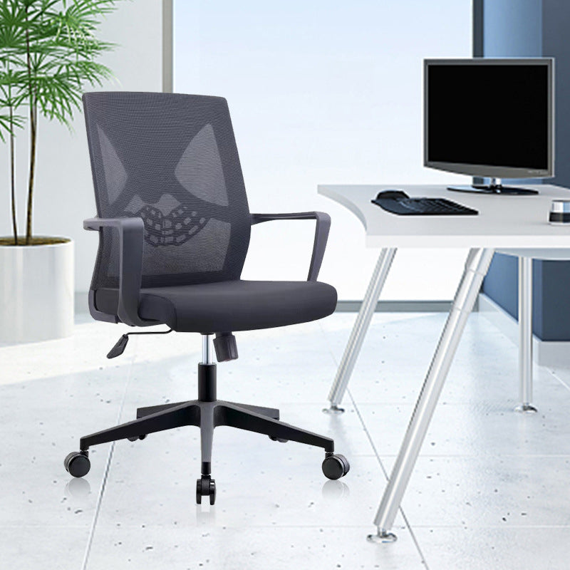 Contemporary Arm Chair Fixed Arms Plastic Lumbar Support Black Office Chair Matte Black 1 Piece Clearhalo 'furn' 'furn_office_chair' 'Furniture' 'Office Chairs' 'Office Furniture' 'office_chair' 5934543