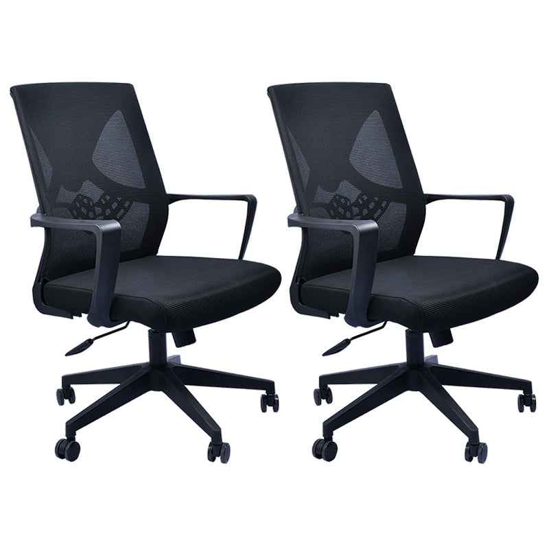 Contemporary Arm Chair Fixed Arms Plastic Lumbar Support Black Office Chair Matte Black 2 Piece Set Clearhalo 'furn' 'furn_office_chair' 'Furniture' 'Office Chairs' 'Office Furniture' 'office_chair' 5934545